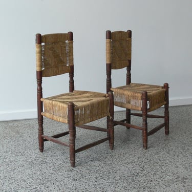 Vintage Primitive Wicker Paper Cord Chairs from Mexico (Set of 2) 