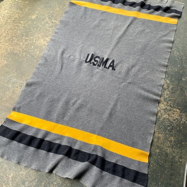 USMA Wool Striped Blanket Vintage Mid-Century U.S.M.A. 