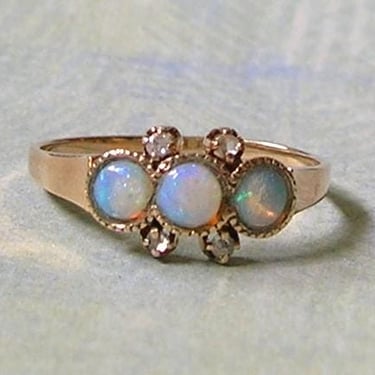 Antique Victorian 14K Gold Opal and Diamond Ring, Old Victorian 14K Gold Ring With Opals and Diamonds; Size 7 (#4628) 