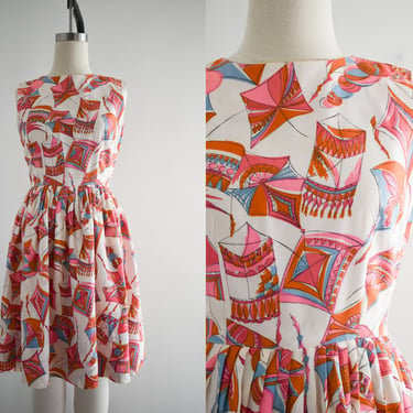 1960s Kite Print Dress 