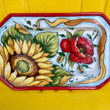 SALE~Display Plate Fatto a Mano Tombelli Ceramica Italy ~hand painted pottery platter~ Bright Bold colors sunflower and poppy Rectangle Tray 