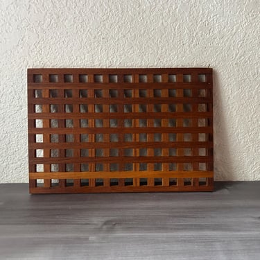 Vintage Dansk Danish Modern Style Wood Lattice Trivet Table Protector Hot Pad 1960s Scandinavian Mid Century 