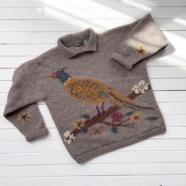 brown wool sweater 90s vintage Outback Red pheasant brid intarsia sweater 