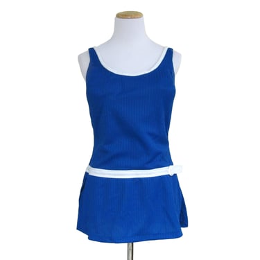 Perfection Fit by Roxanne Skirted Swimsuit, Mid Century Vintage Bathing Suit, Nautical Blue Pin Up Style Swimsuit, Volup Size 18/40 