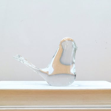 Fenton Clear Glass Bird Sculpture, Charming Mid-Century Art Glass Figurine, Sweet Paperweight or Baby Shower Gift 