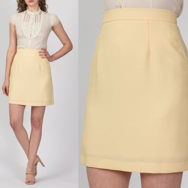 80s Buttercup Yellow Mini Skirt - Medium, 27" | Vintage High Waist Minimalist A Line Fitted Skirt 