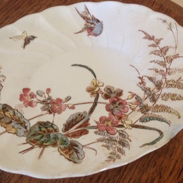Antique Lovey Ivory Bird Platter Marked Devon from Powell, Bishop & Stonir -1878 - 1891 England 