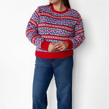 1980s Red and Blue Knit Sweater, sz. 2XL-3XL