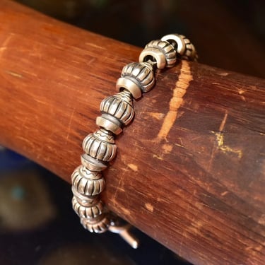 Vintage Lisa Jenks Sterling Silver Link Bracelet, Chunky Heavy Articulated Link Bracelet, Engraved Bead Design, Toggle Clasp, 7 1/2” L 