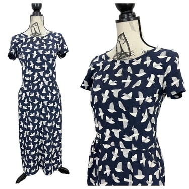 Boden Phoebe Bird Print Short Sleeve Jersey Midi Dress Size 4L