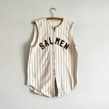 Vintage 60s 70s Salmen Louisiana Highschool Baseball Pinstriped Zip Up Durene Type Jersey 25 Size L 