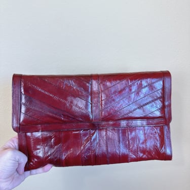 80s Blood Ox Eel Skin Patchwork Leather Clutch Purse 