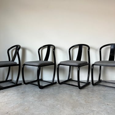 Italian Postmodern Black Lacquered Wood Dining Chairs - Set of 4 