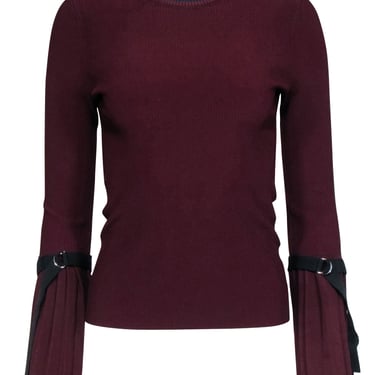 3.1 Phillip Lim - Maroon Ribbed Knit Top w/ Pleated Sleeves Sz XS