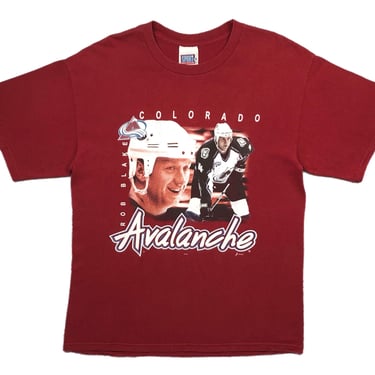 Vintage 90s Colorado Avalanche Hockey Rob Blake #4 Player Portrait Graphic T-Shirt Size Large/XL 