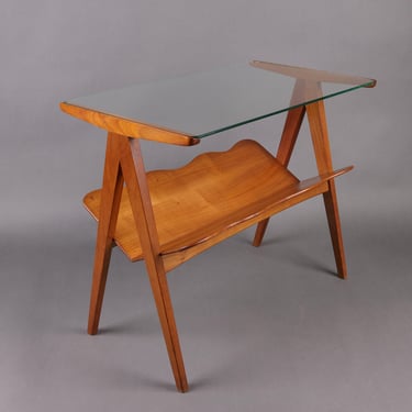 1960s Mid-Century Side Table with Magazine Rack | Glass & Wood Bedside Table | Vintage Italian Coffee Table 