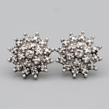 90's sterling diamond Ross-Simons snowflake studs, ornate 925 silver starburst bling earrings 