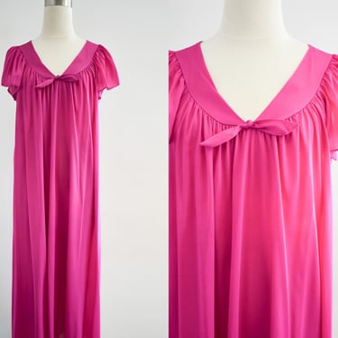 1970s Vanity Fair Hot Pink Long Night Gown 