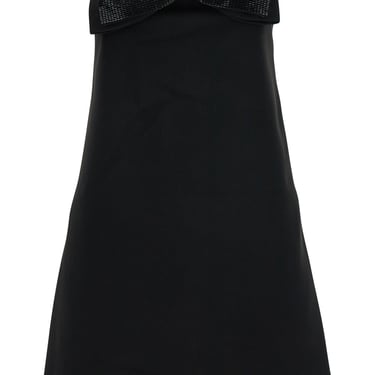 Self-Portrait Black Sleeveless Mini Dress With Bandeau And Beaded Oversize Bow In Tech Fabric Woman