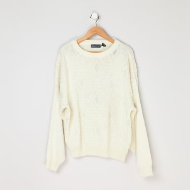 Vintage 90s Textured Knit Sweater - nineties, light cream, oversized - Men's XL 