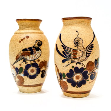 VINTAGE: 2 Mexican Pottery Bird Vase - Folk Art - Mexican Ceramic - Made in Mexico - SKU 25-D-00012409 