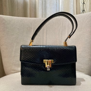 Classy Vintage KORET SNAKESKIN Embossed Handbag / Adjusts to SHOULDER Bag / Gold Hardware 