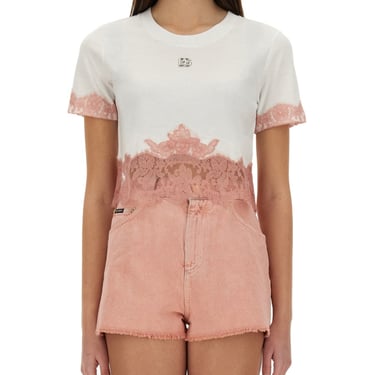 Dolce & Gabbana Women Cropped Jersey T-Shirt With Lace Inserts