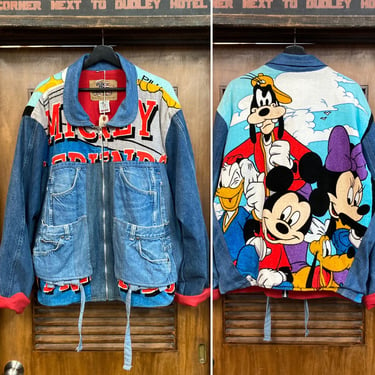 Vintage 1990’s Disney “Too Cute” Mickey Mouse & Friends Denim Patchwork Jacket, 90’s Jean Jacket, Vintage Clothing 