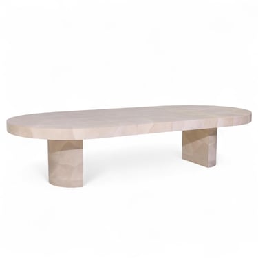 Karl Springer Style Mid Century Faux Goatskin Expanding Dining Table with 4 Leaves - mcm 