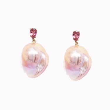 Pink Baroque Pearl &amp; Tourmaline Earrings