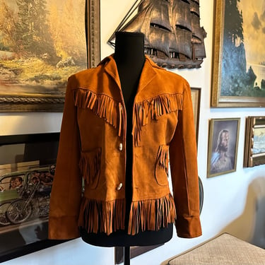 Vintage 1950s Mexican Fringe Suede Leather Jacket Women’s XS 