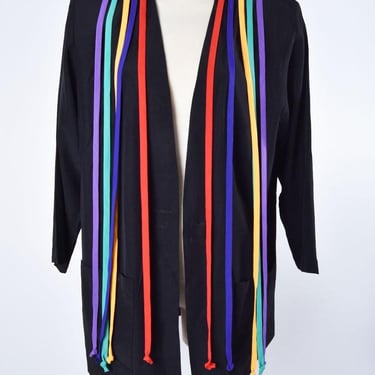 Rainbow Fringe 1980's Blazer Jacket Black, Size Large,Vintage Suit Jacket Pride style 