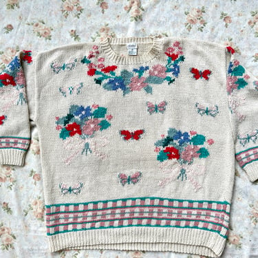 1990's Size 2X Butterfly Garden Chunky Knit Sweater 