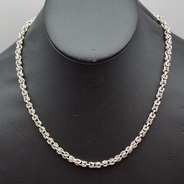 80's sterling Byzantine chain rocker necklace, edgy Italy 925 silver intricate 4-in-1 links choker 