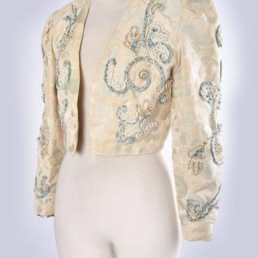 Vintage Short Bolero Jacket Beaded Velvet Brocade 1960's Designer Couture 