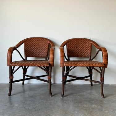 Bryan Ashley International Rattan and Leather Side Chairs - a Pair 