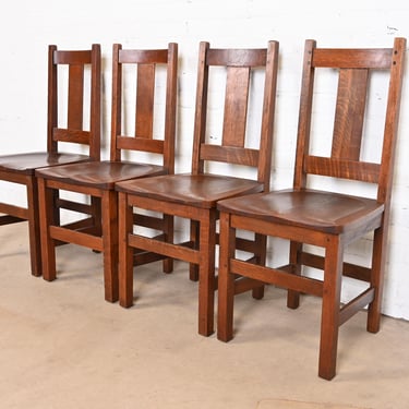 Limbert Mission Oak Arts & Crafts Dining Chairs, Set of Four