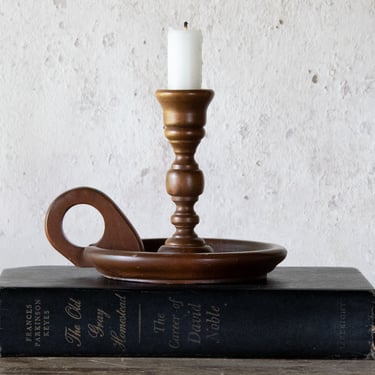 Vintage Wooden Chamberstick, Wood Candle Holder 