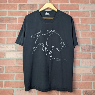 Vintage 90s Bull Line Drawing ORIGINAL Artwork Tee - Extra Large 