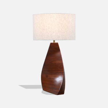 Mid-Century Modern Sculpted Swirl Walnut Table Lamp