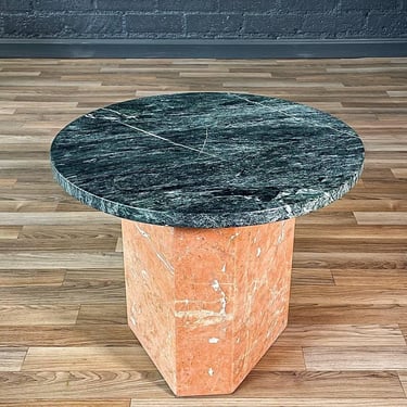 Vintage Post Modern Geometric Green & Salmon Marble Side Table, c.1980’s 