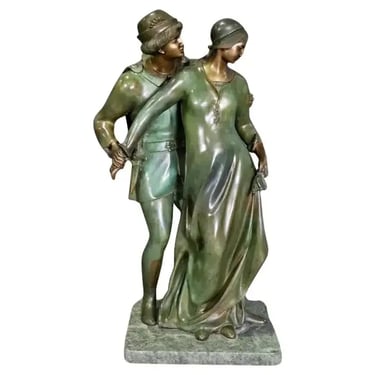 Stunning Signed "Nene" Verdigris Bronze Sculpture of a paair of Lovers