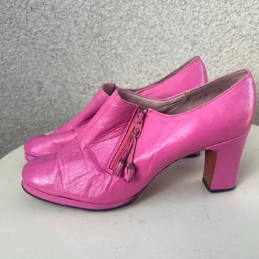 Vintage glam pink leather heel shoes side zippers Sz 6.5 N by Shoes at the Grand Hotel in Las Vegas NV. 