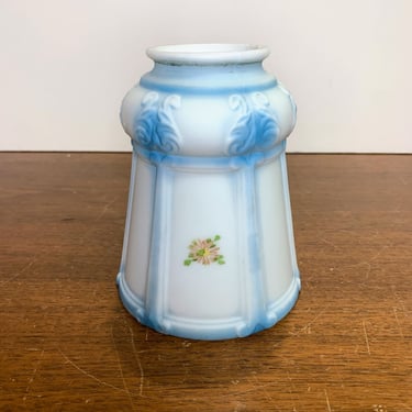 Vintage Art Deco Satin Cased Glass Blue and White Lamp Shade Lighting Fixture 