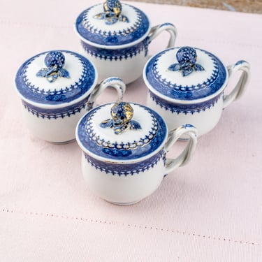 Antique Chinese Export Covered Pots de Crème - Set of 4