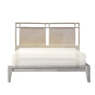 Queen Rattan Wicker Bamboo Headboard by Ficks Reed – Vintage Whitewashed Coastal Boho Chic Bedroom Furniture 