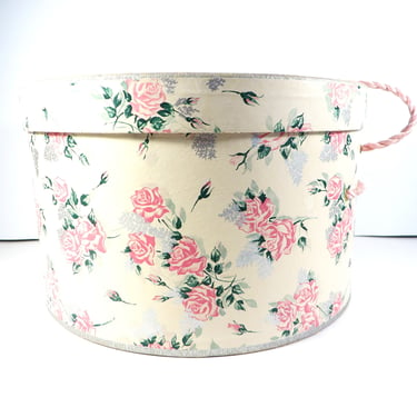 Vintage Pink Silver Floral Paper Cardboard Hat Box 