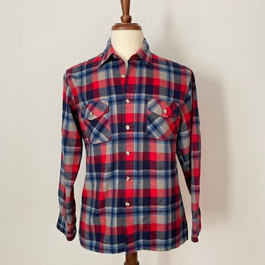 Vintage Clay Brooke Red / Gray / Blue / Plaid Flannel Button Up Shirt / Unisex / Free Shipping 