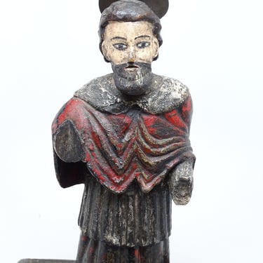 Early 1900's Antique Saint James the Great Santos with Halo, Vintage Polychrome Saint Religious Statue, Religious Church Folk Art 