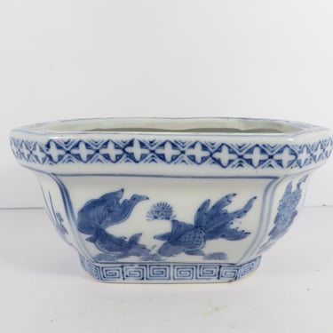 Vintage Blue White Asian Planter Vase - Blue White Chinnoiserie - Blue White Planter 